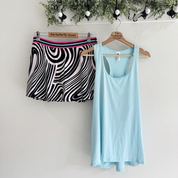 Women’s Athletic Bundle Of Zebra Print Skort & Blue Tank L/XL Set Gold Tennis KD - Picture 1 of 4